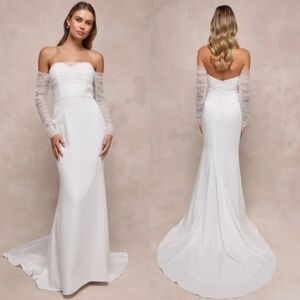 Lulu's Eternal Bliss White Tulle Off-the-Shoulder Bustier Maxi Dress XL Bridal